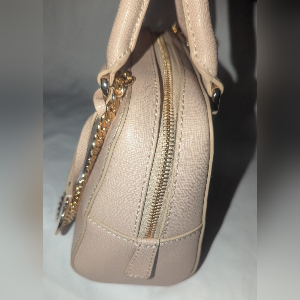 Furla Mini Ellena Neutral Saffiano Leather Satchel with Gold Accents - Picture 5 of 13